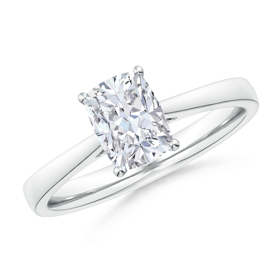 7x5mm FGVS Lab-Grown Cushion Rectangular Diamond Reverse Tapered Shank Cathedral Engagement Ring in 18K White Gold 