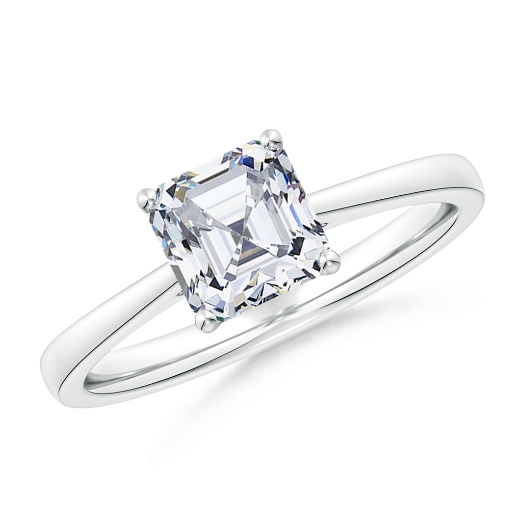 7mm FGVS Lab-Grown Square Emerald-Cut Diamond Reverse Tapered Shank Cathedral Engagement Ring in White Gold