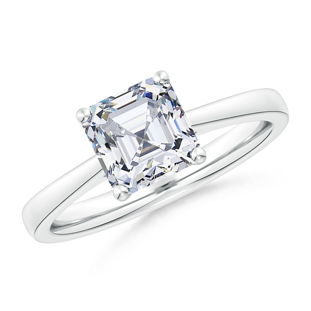 8mm FGVS Lab-Grown Square Emerald-Cut Diamond Reverse Tapered Shank Cathedral Engagement Ring in White Gold