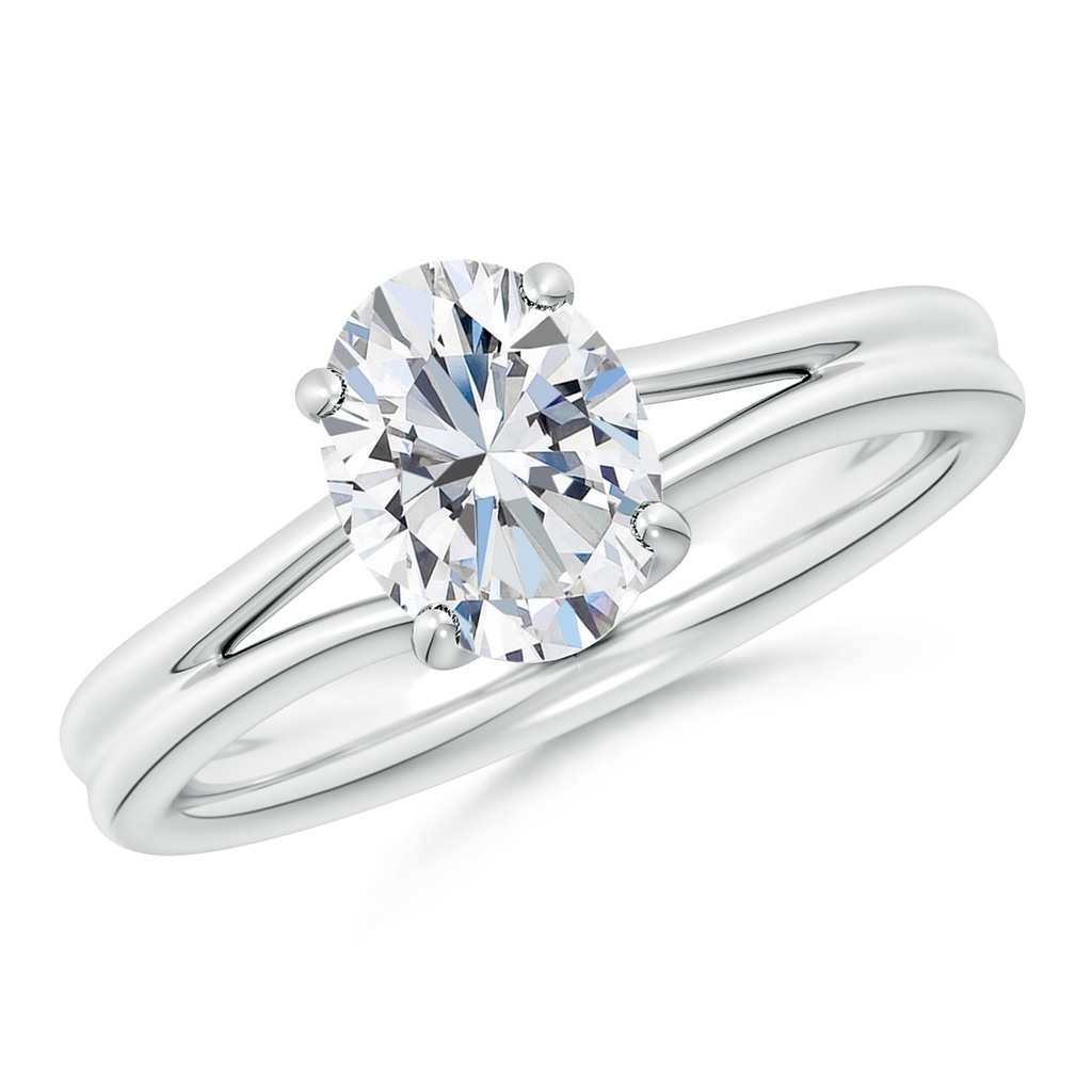 12x10mm FGVS Lab-Grown Oval Diamond Double Shank Solitaire Engagement Ring in White Gold
