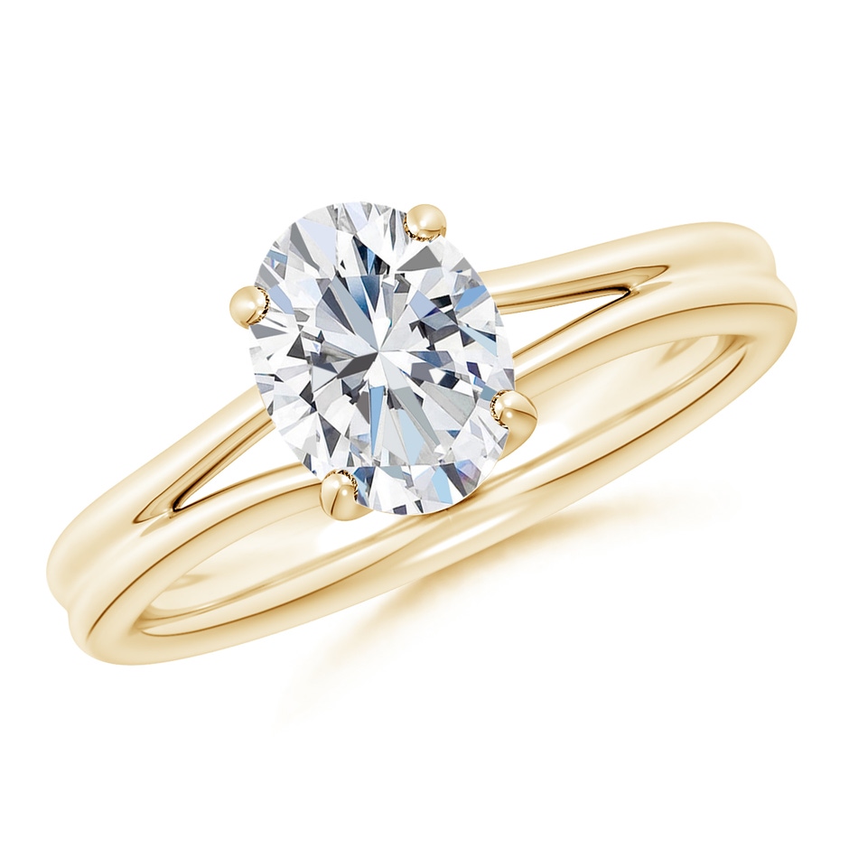 12x10mm FGVS Lab-Grown Oval Diamond Double Shank Solitaire Engagement Ring in Yellow Gold 