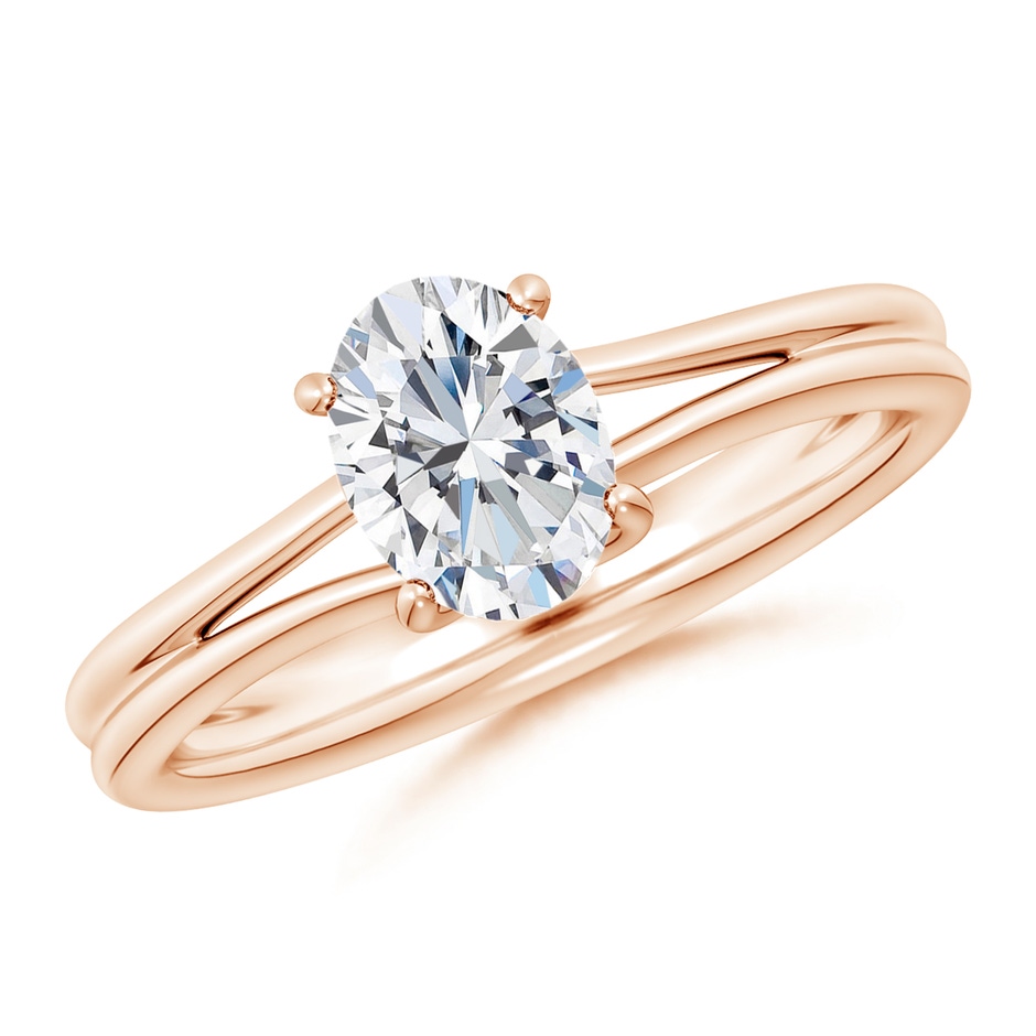 12x8mm FGVS Lab-Grown Oval Diamond Double Shank Solitaire Engagement Ring in Rose Gold 