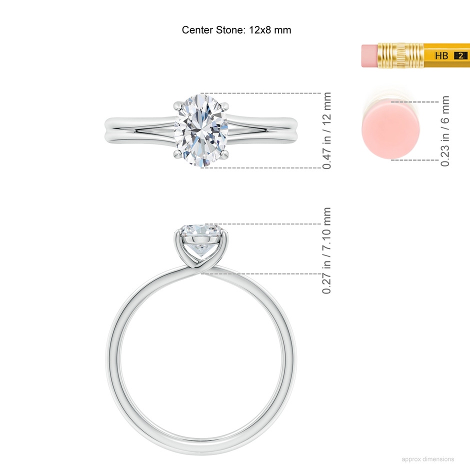 12x8mm FGVS Lab-Grown Oval Diamond Double Shank Solitaire Engagement Ring in White Gold ruler
