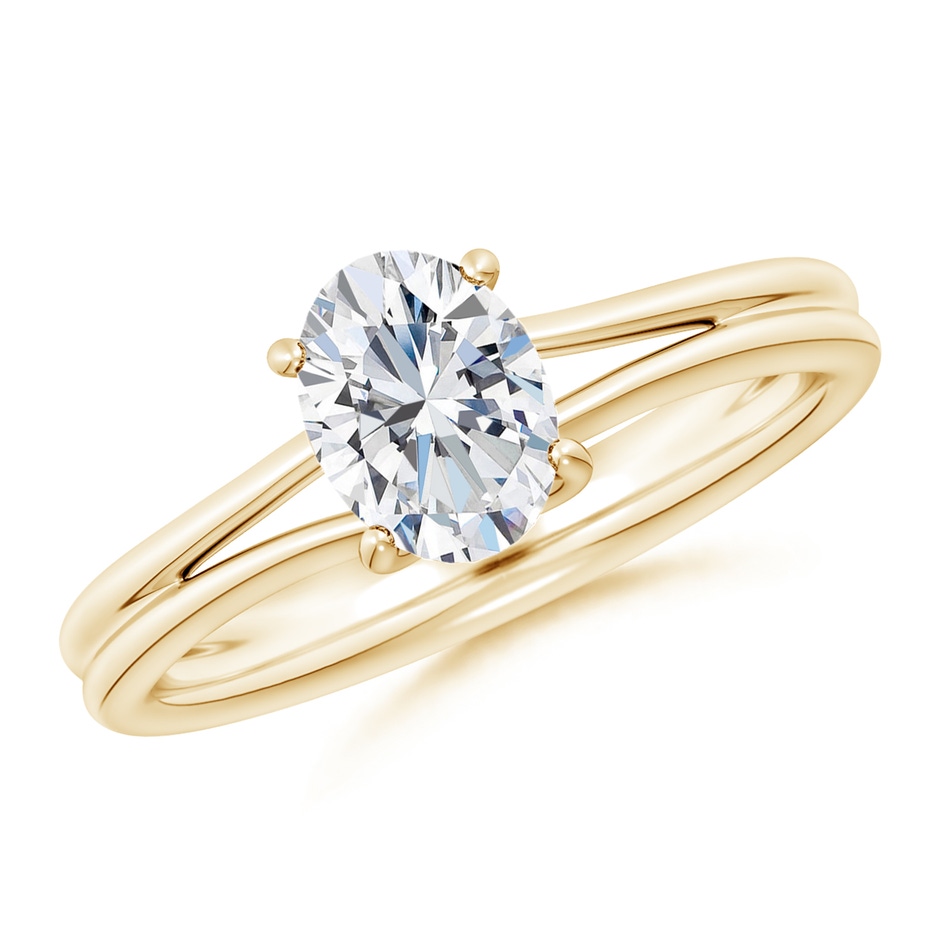 12x8mm FGVS Lab-Grown Oval Diamond Double Shank Solitaire Engagement Ring in Yellow Gold 