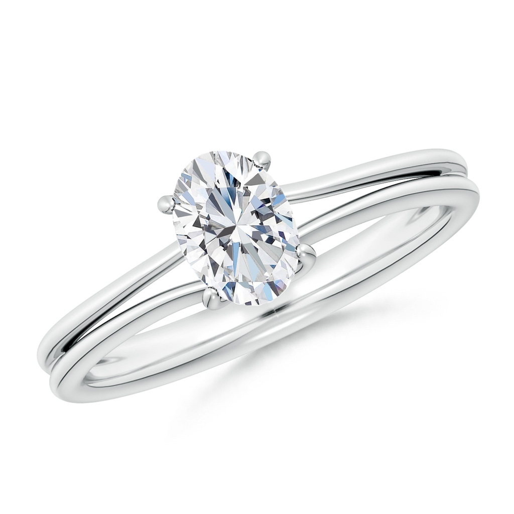 7.7x5.7mm FGVS Lab-Grown Oval Diamond Double Shank Solitaire Engagement Ring in 18K White Gold