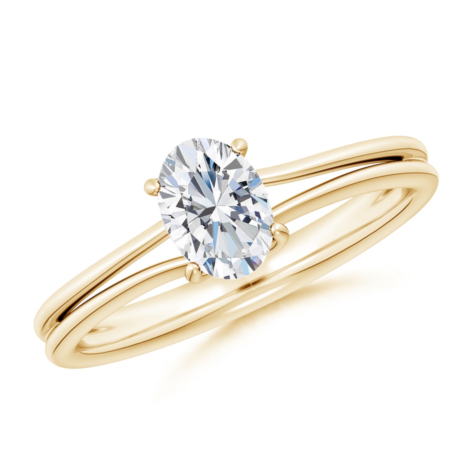 7.7x5.7mm FGVS Lab-Grown Oval Diamond Double Shank Solitaire Engagement Ring in 18K Yellow Gold 