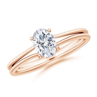 7.7x5.7mm FGVS Lab-Grown Oval Diamond Double Shank Solitaire Engagement Ring in Rose Gold