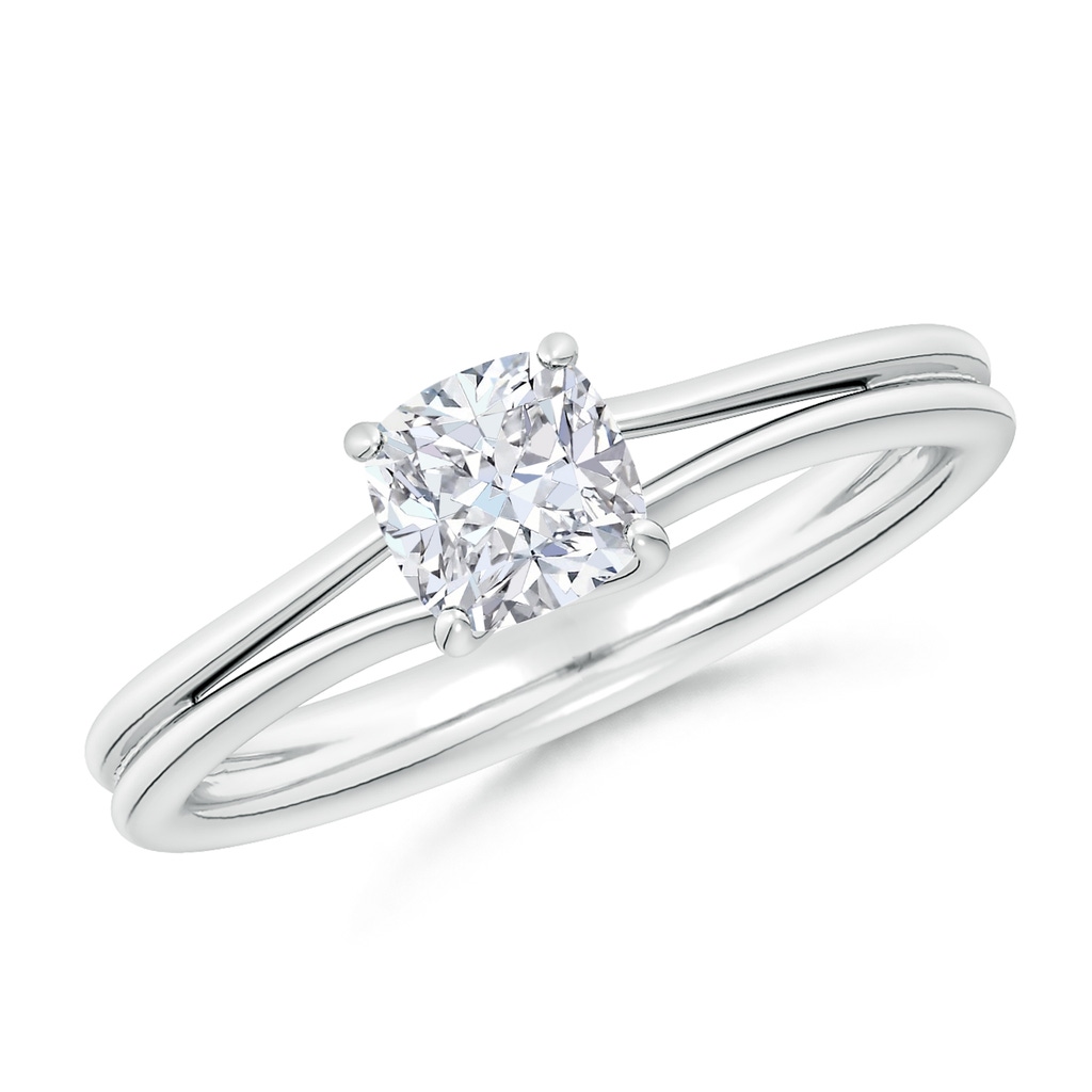 5.5mm FGVS Lab-Grown Cushion Diamond Double Shank Solitaire Engagement Ring in 18K White Gold