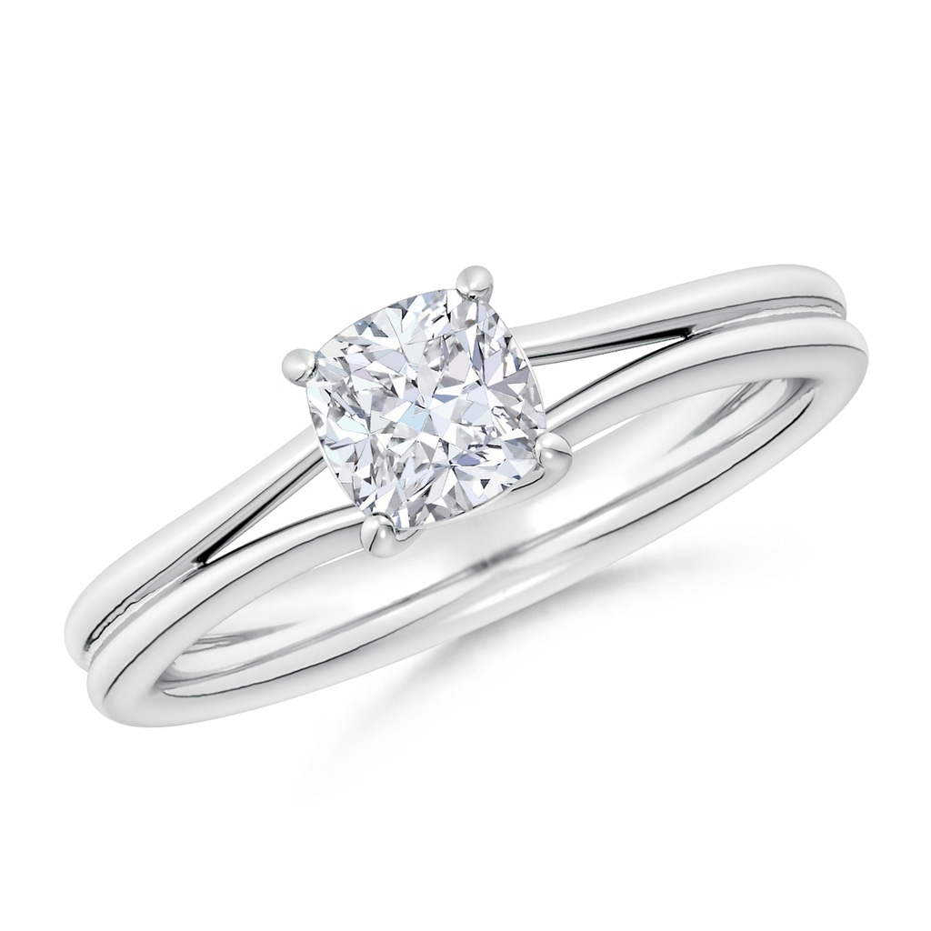 7.1mm FGVS Lab-Grown Cushion Diamond Double Shank Solitaire Engagement Ring in White Gold