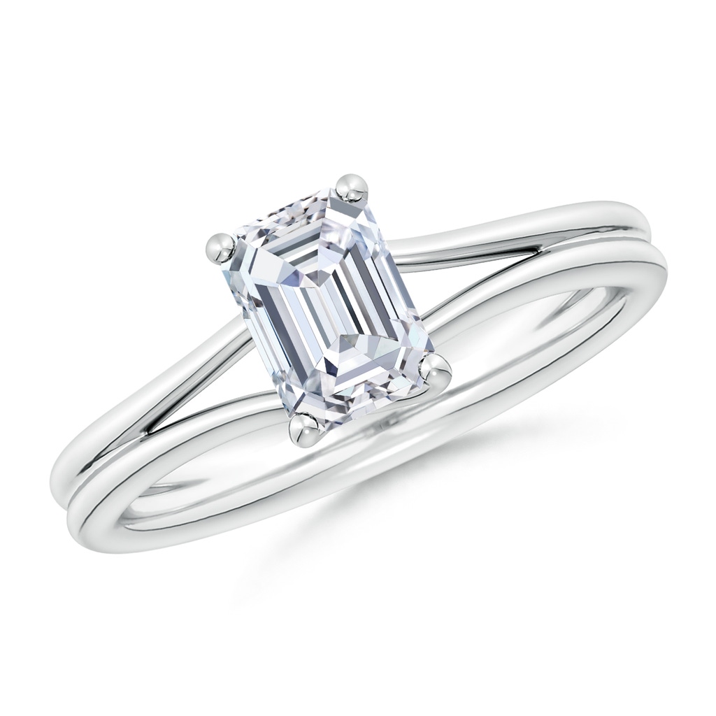 10x7.5mm FGVS Lab-Grown Emerald-Cut Diamond Double Shank Solitaire Engagement Ring in White Gold