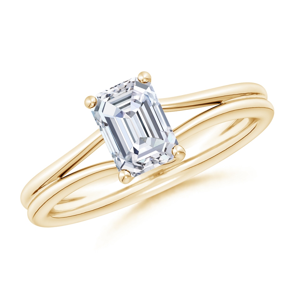 10x7.5mm FGVS Lab-Grown Emerald-Cut Diamond Double Shank Solitaire Engagement Ring in Yellow Gold 