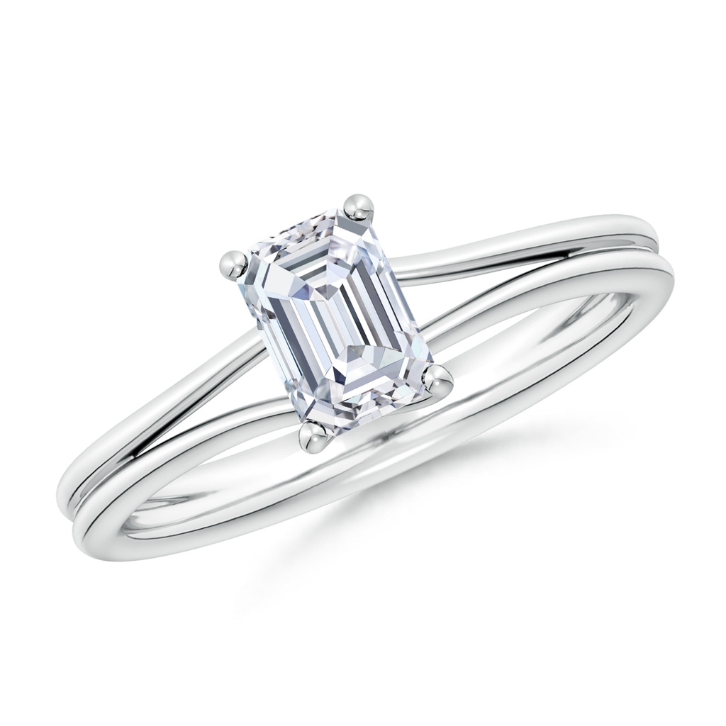 6.5x5mm FGVS Lab-Grown Emerald-Cut Diamond Double Shank Solitaire Engagement Ring in 18K White Gold