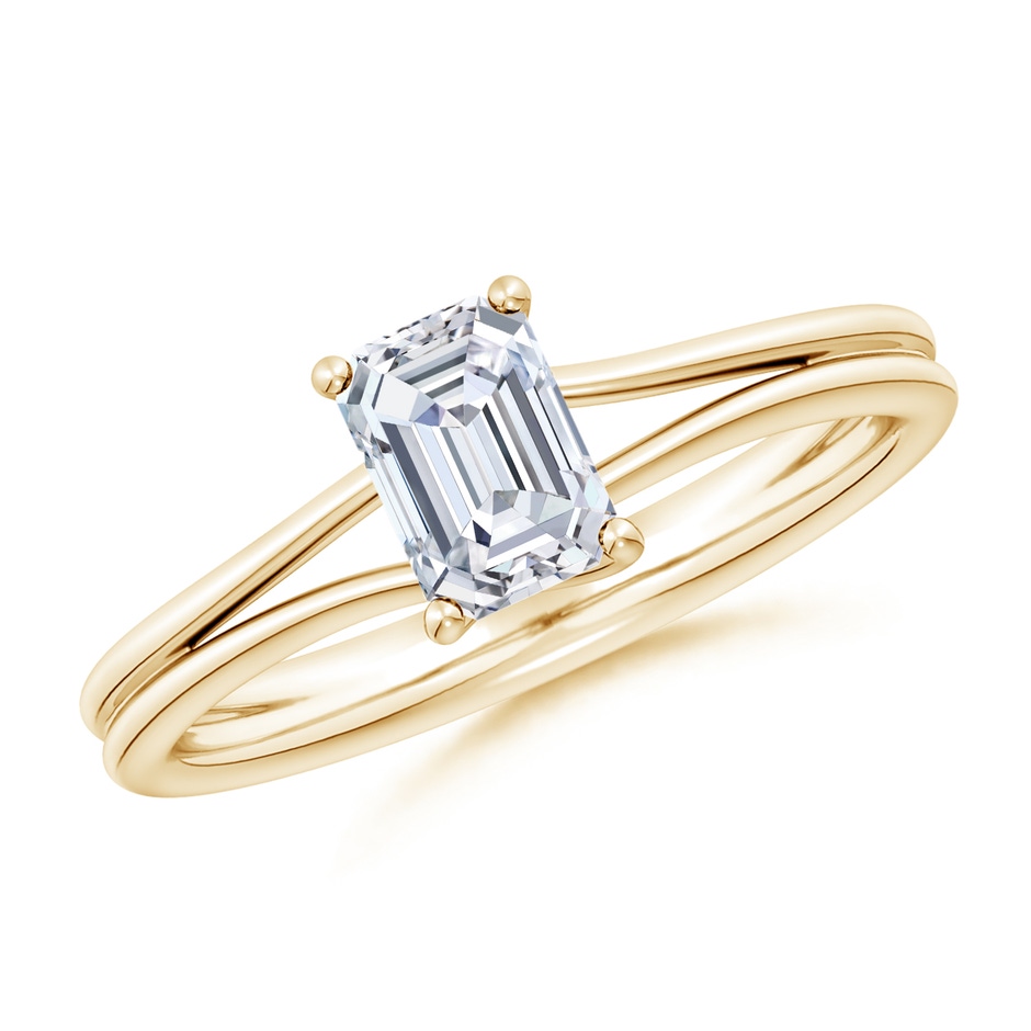 6.5x5mm FGVS Lab-Grown Emerald-Cut Diamond Double Shank Solitaire Engagement Ring in 18K Yellow Gold 