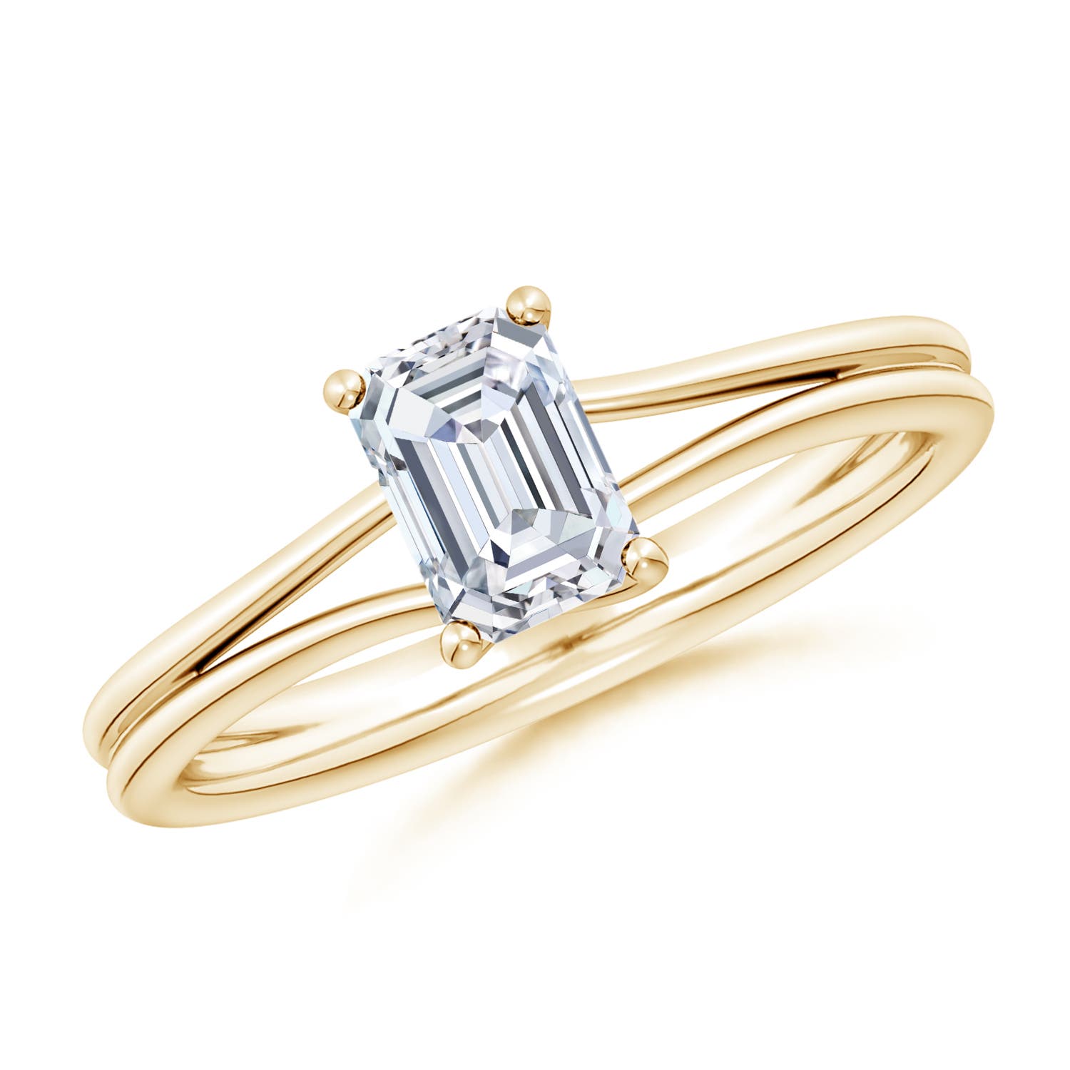 6.5x5mm FGVS Lab-Grown Emerald-Cut Diamond Double Shank Solitaire Engagement Ring in Yellow Gold