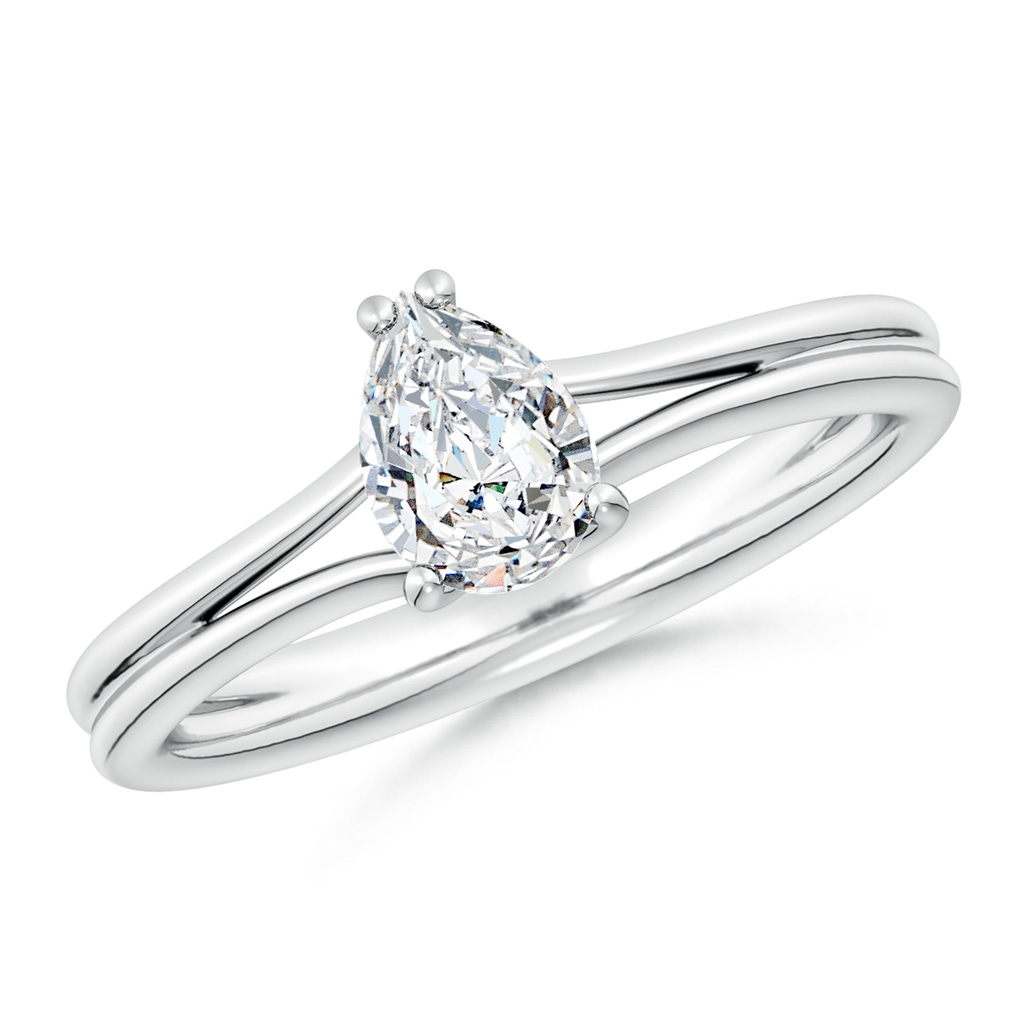 7.7x5.7mm FGVS Lab-Grown Pear Diamond Double Shank Solitaire Engagement Ring in 18K White Gold