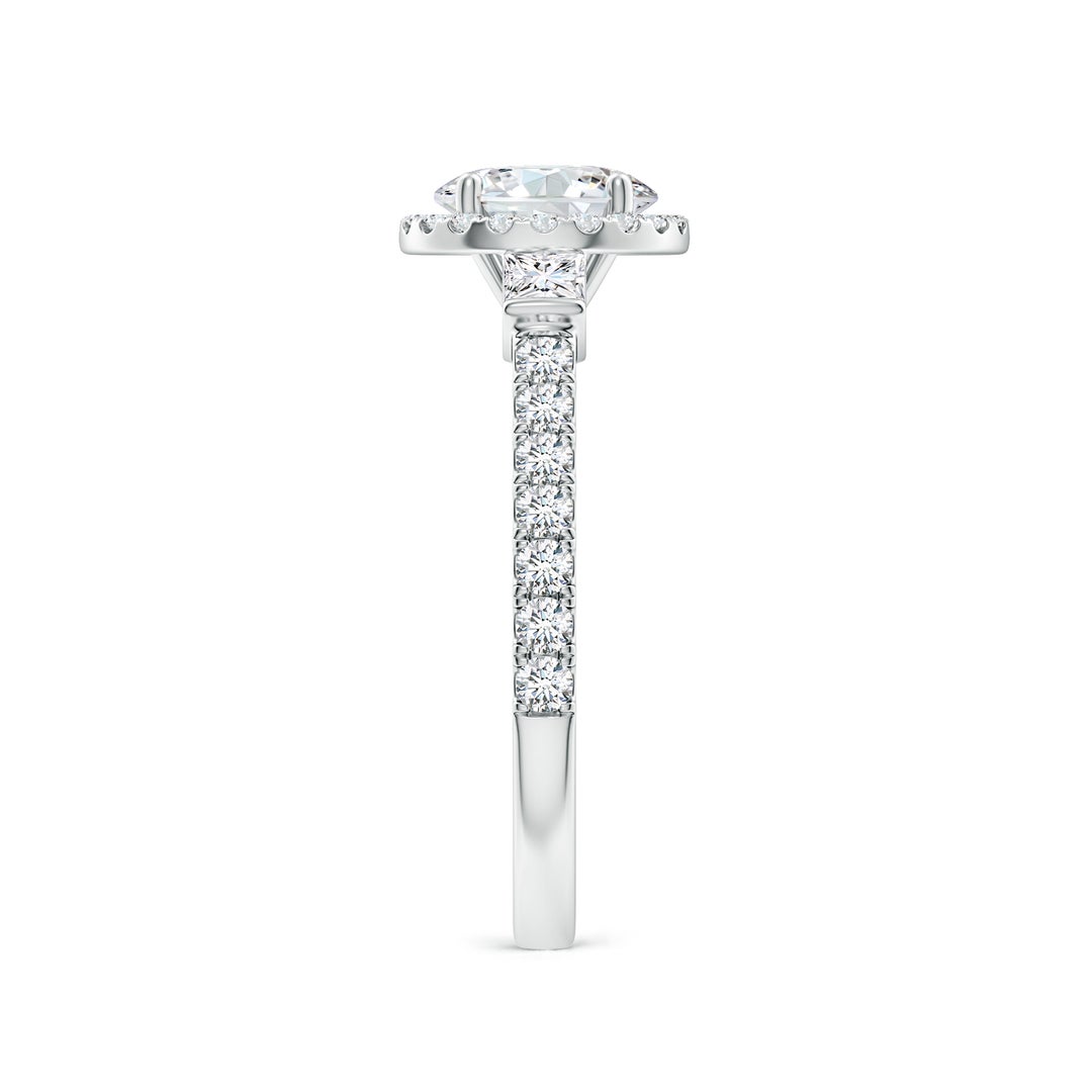 6.5mm FGVS Lab-Grown Round Diamond Side Stone Halo Engagement Ring in 18K White Gold - side 3