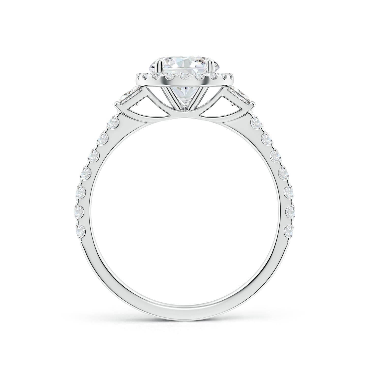 6.5mm FGVS Lab-Grown Round Diamond Side Stone Halo Engagement Ring in White Gold