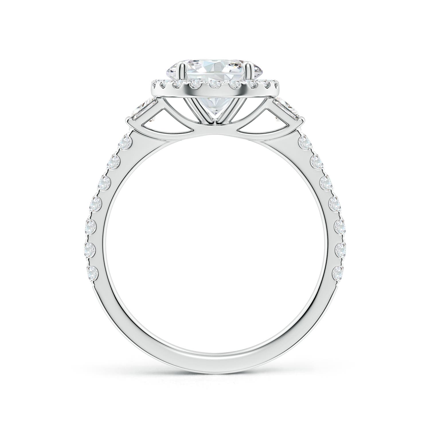 7.4mm FGVS Lab-Grown Round Diamond Side Stone Halo Engagement Ring in White Gold