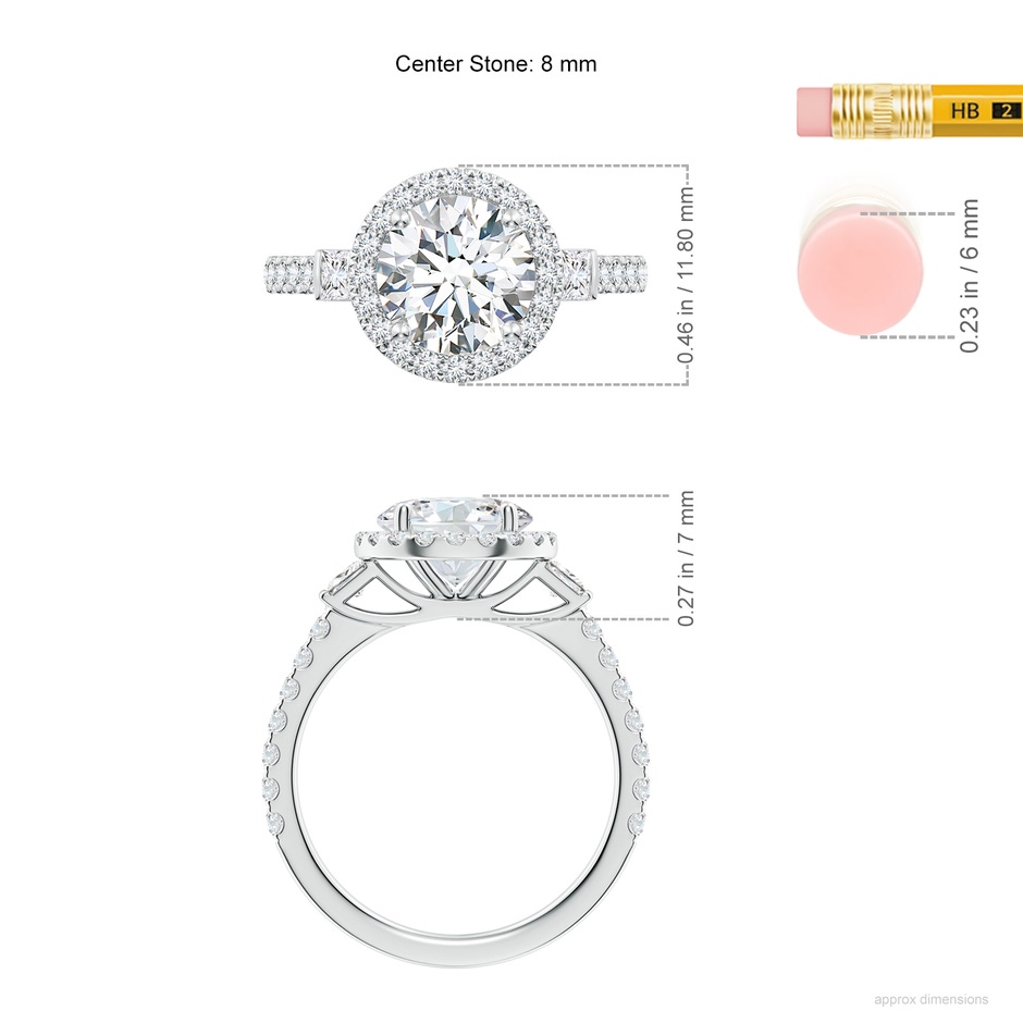 8mm FGVS Lab-Grown Round Diamond Side Stone Halo Engagement Ring in White Gold ruler