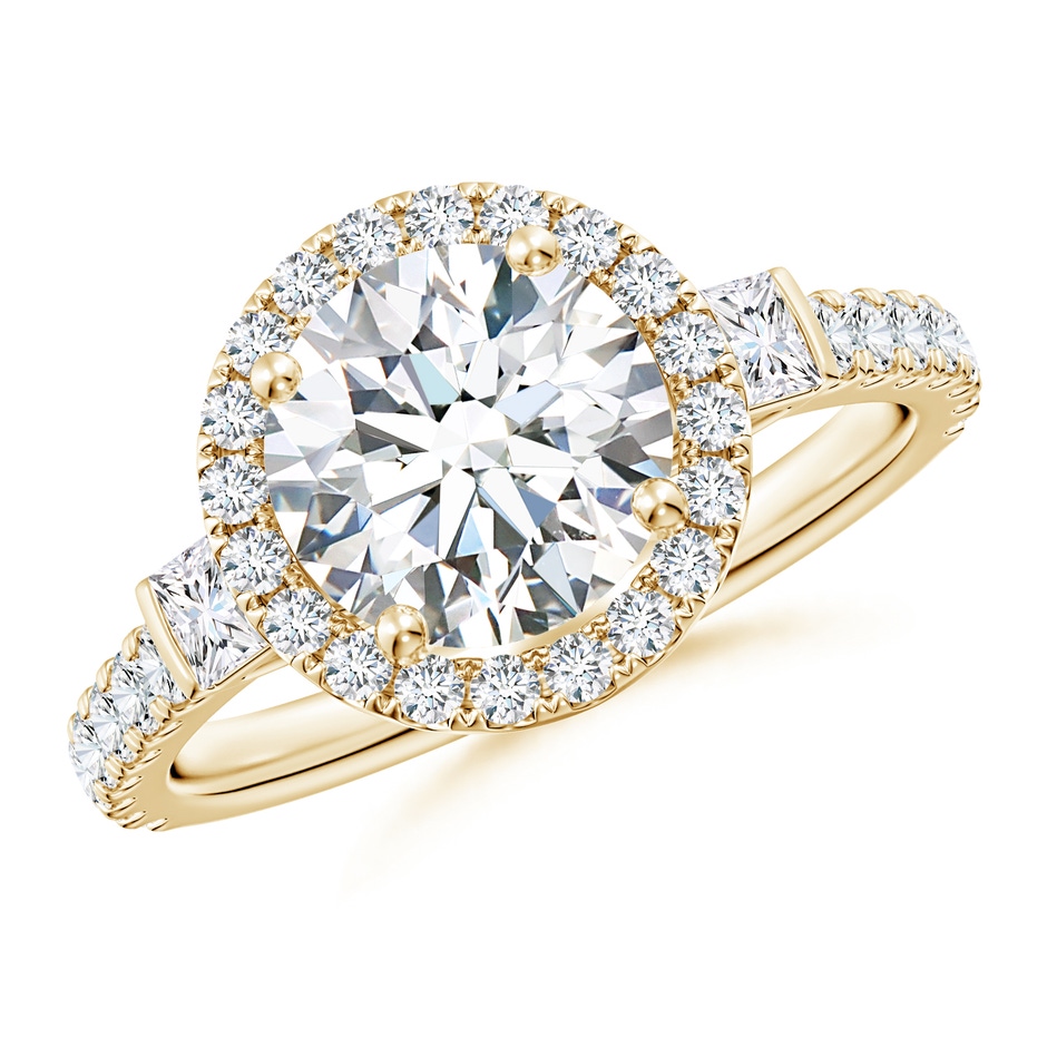 8mm FGVS Lab-Grown Round Diamond Side Stone Halo Engagement Ring in Yellow Gold 