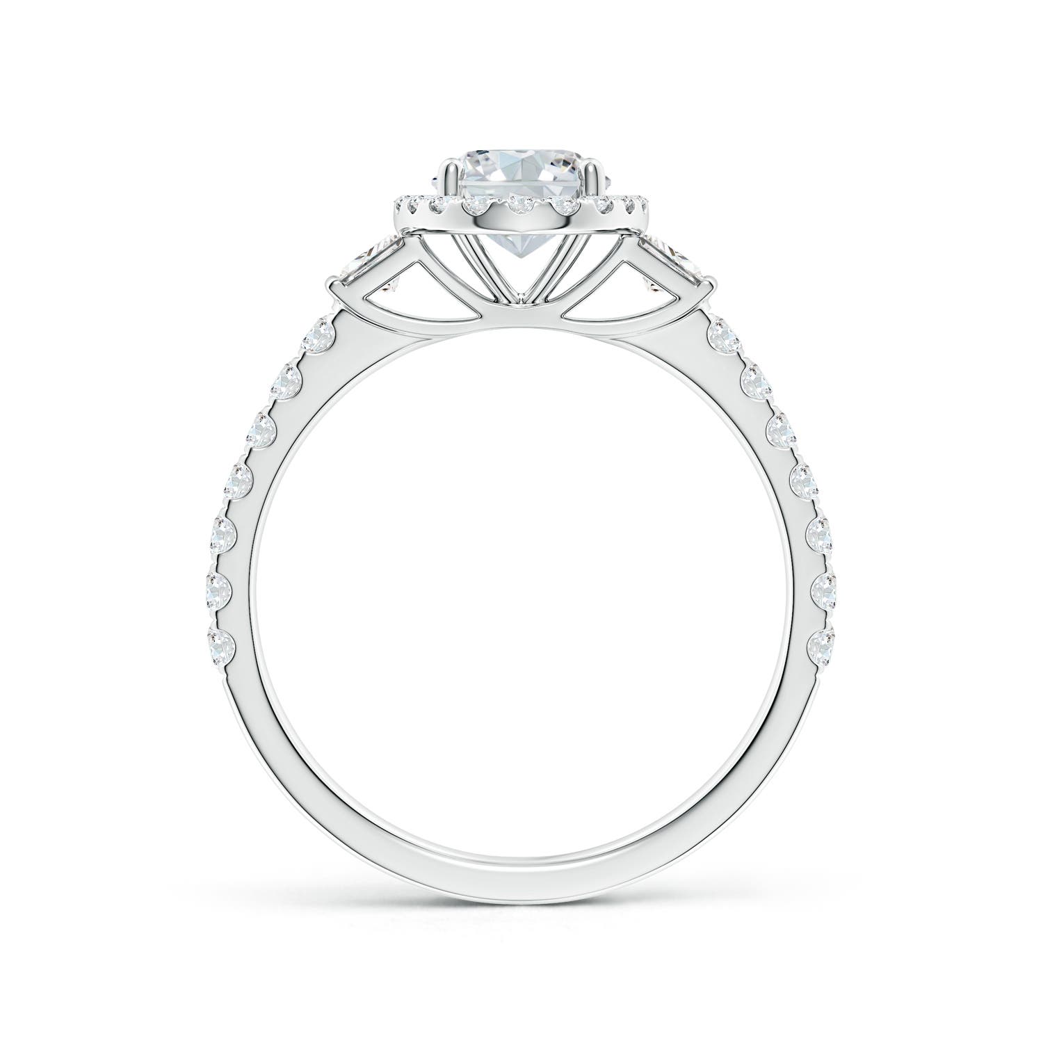 7.7x5.7mm FGVS Lab-Grown Oval Diamond Side Stone Halo Engagement Ring in 18K White Gold