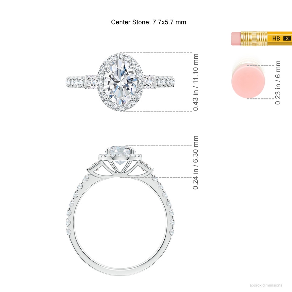 7.7x5.7mm FGVS Lab-Grown Oval Diamond Side Stone Halo Engagement Ring in 18K White Gold ruler