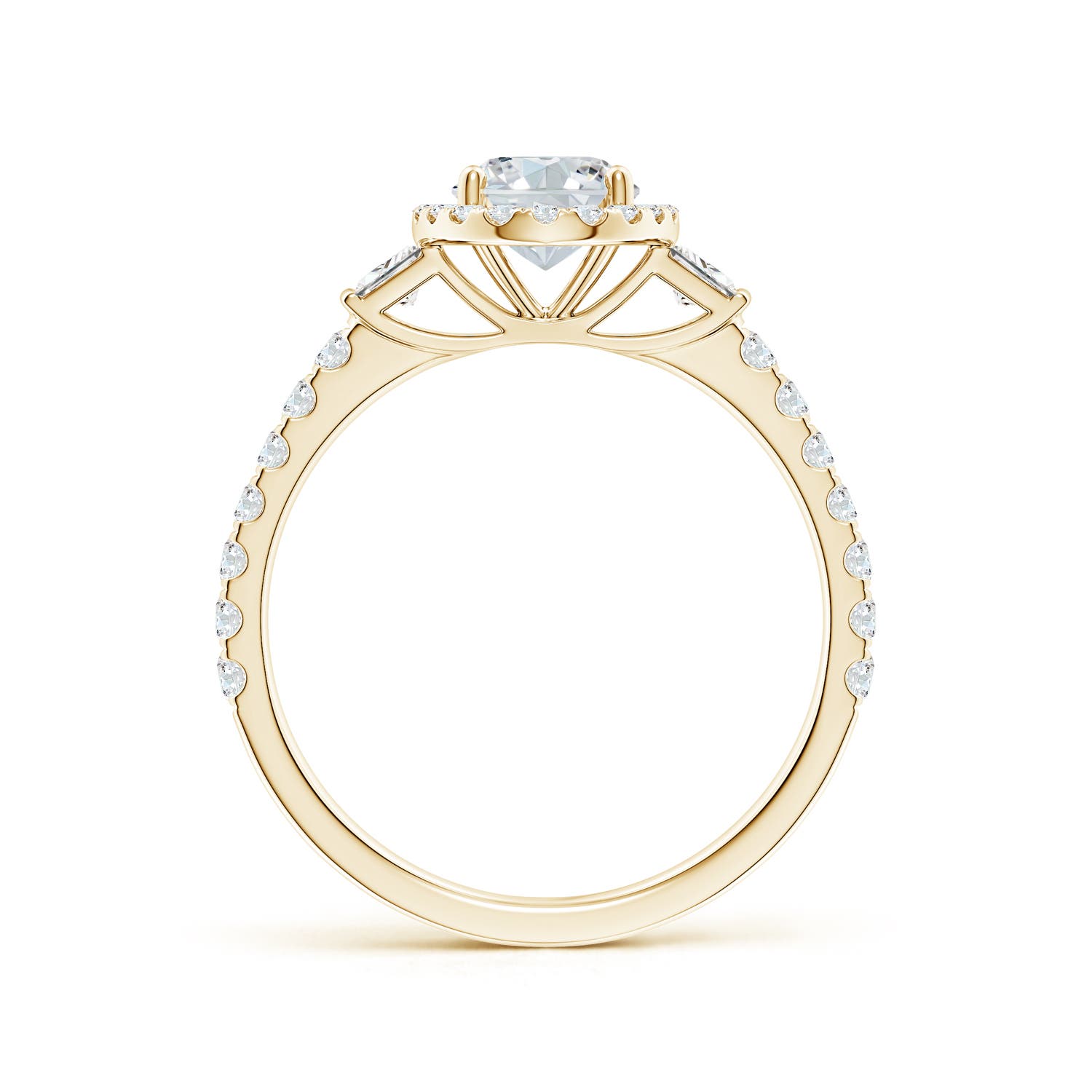 7.7x5.7mm FGVS Lab-Grown Oval Diamond Side Stone Halo Engagement Ring in 18K Yellow Gold