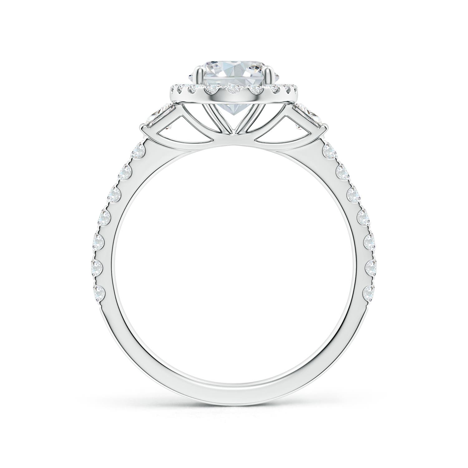 8.5x6.5mm FGVS Lab-Grown Oval Diamond Side Stone Halo Engagement Ring in 18K White Gold