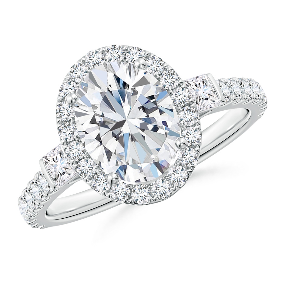 9x7mm FGVS Lab-Grown Oval Diamond Side Stone Halo Engagement Ring in White Gold 