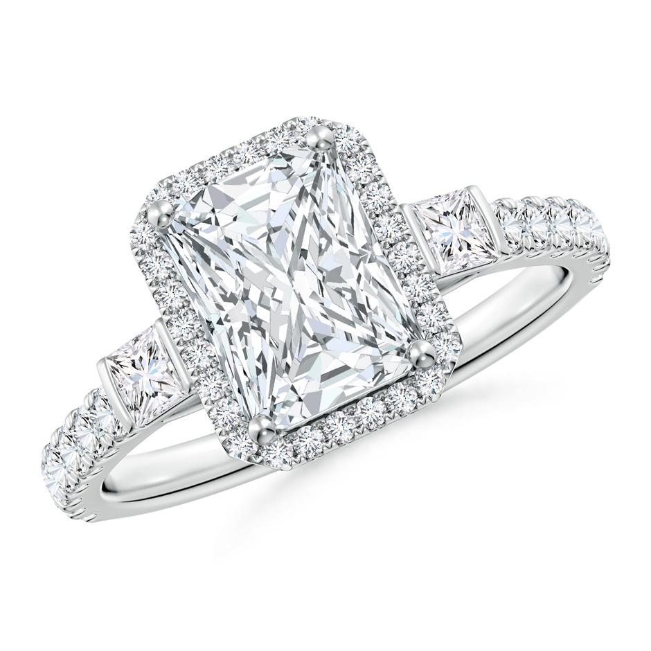 8x6mm FGVS Lab-Grown Radiant-Cut Diamond Side Stone Halo Engagement Ring in P950 Platinum 