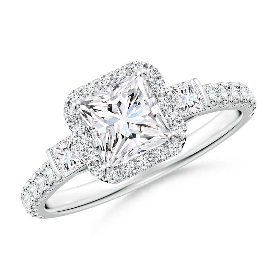 5.5mm FGVS Lab-Grown Princess-Cut Diamond Side Stone Halo Engagement Ring in White Gold 