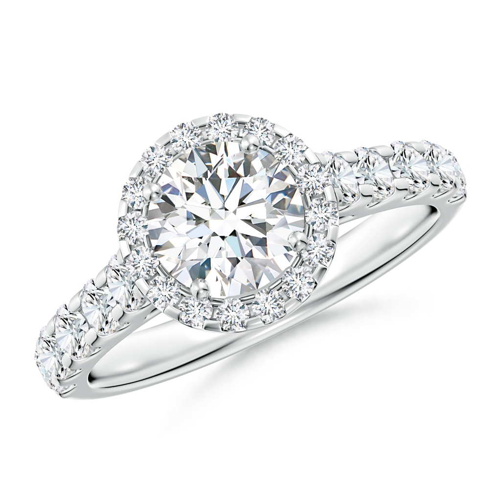 6.5mm FGVS Lab-Grown Round Diamond Halo Engagement Ring in White Gold
