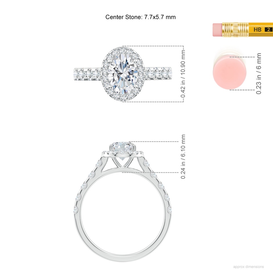 7.7x5.7mm FGVS Lab-Grown Oval Diamond Halo Engagement Ring in P950 Platinum ruler
