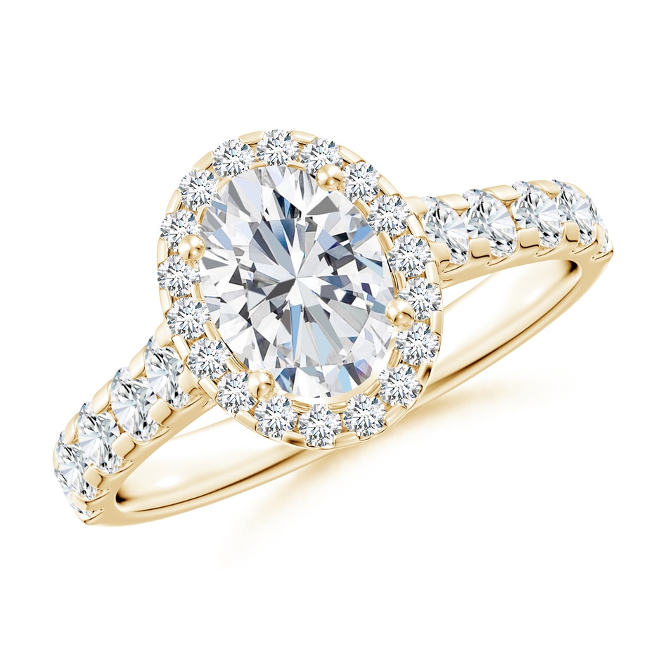 7.7x5.7mm FGVS Lab-Grown Oval Diamond Halo Engagement Ring in Yellow Gold 
