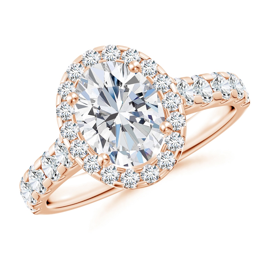 8.5x6.5mm FGVS Lab-Grown Oval Diamond Halo Engagement Ring in 18K Rose Gold 
