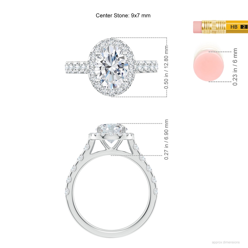 9x7mm FGVS Lab-Grown Oval Diamond Halo Engagement Ring in White Gold ruler