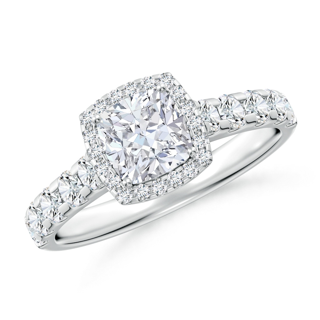 5.5mm FGVS Lab-Grown Cushion Diamond Halo Engagement Ring in White Gold
