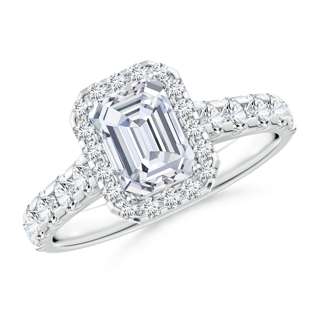 7x5mm FGVS Lab-Grown Emerald-Cut Diamond Halo Engagement Ring in White Gold