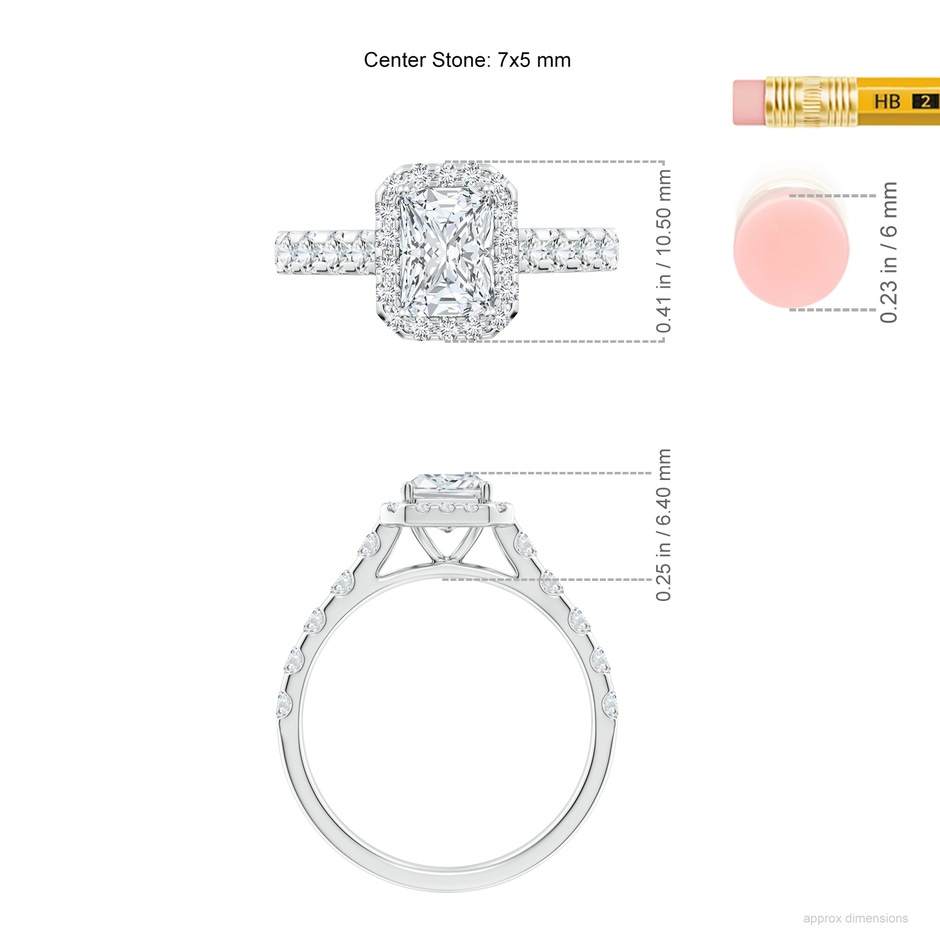 7x5mm FGVS Lab-Grown Radiant-Cut Diamond Halo Engagement Ring in White Gold ruler