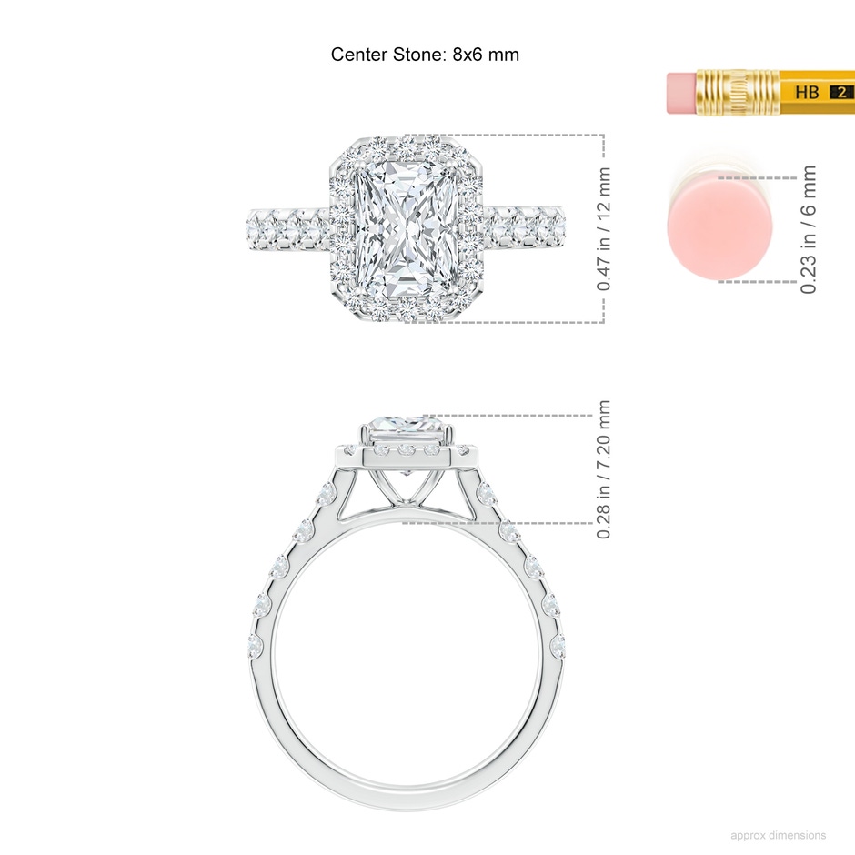 8x6mm FGVS Lab-Grown Radiant-Cut Diamond Halo Engagement Ring in P950 Platinum ruler