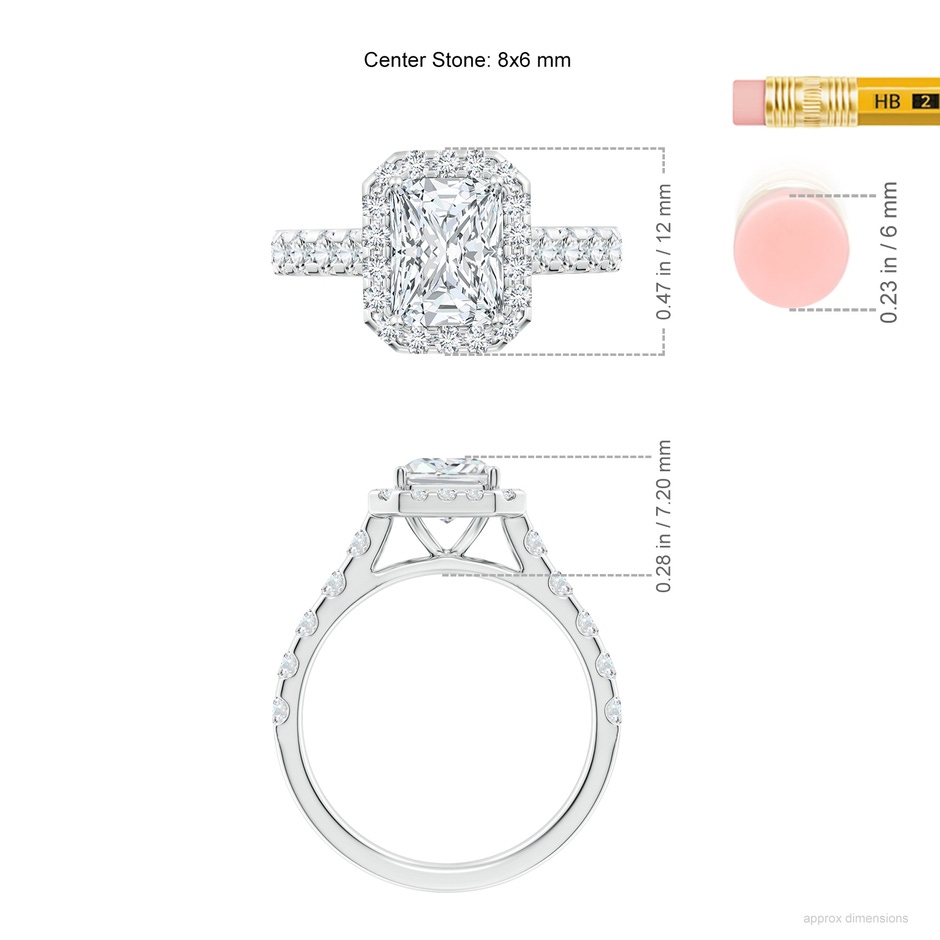 8x6mm FGVS Lab-Grown Radiant-Cut Diamond Halo Engagement Ring in White Gold ruler