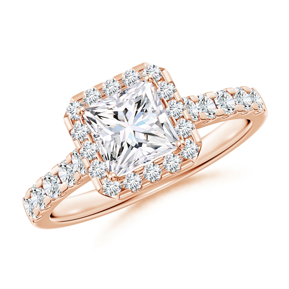 5.5mm FGVS Lab-Grown Princess-Cut Diamond Halo Engagement Ring in Rose Gold 