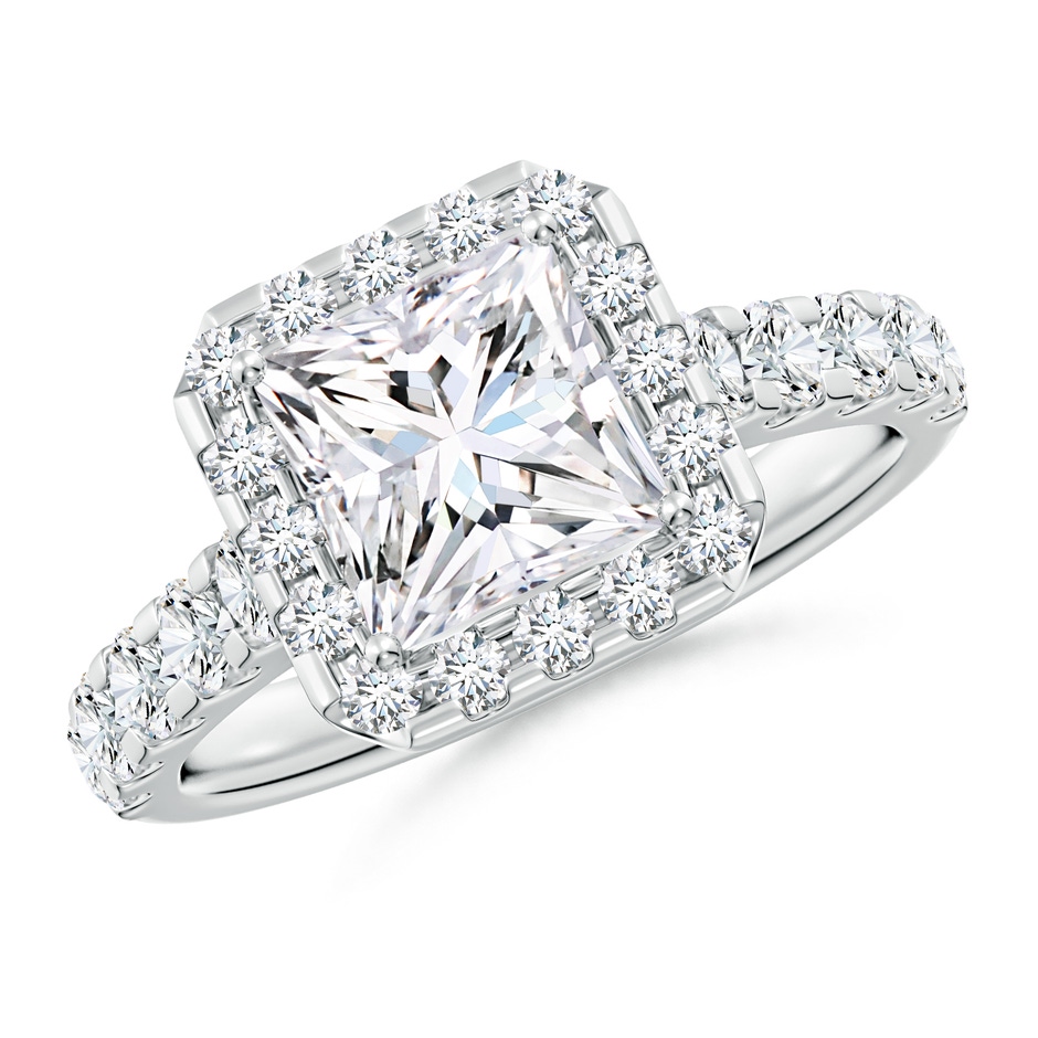 6.5mm FGVS Lab-Grown Princess-Cut Diamond Halo Engagement Ring in White Gold 