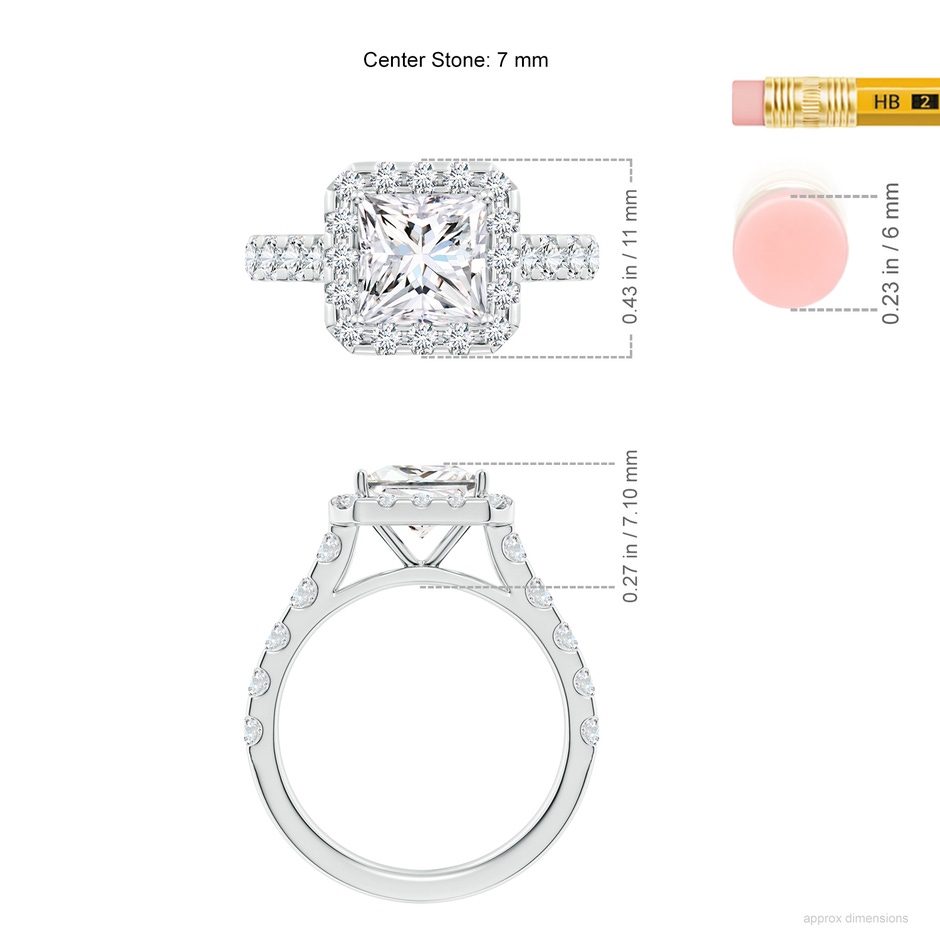 7mm FGVS Lab-Grown Princess-Cut Diamond Halo Engagement Ring in P950 Platinum ruler