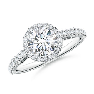 6.5mm FGVS Lab-Grown Round Diamond Station Halo Engagement Ring in White Gold