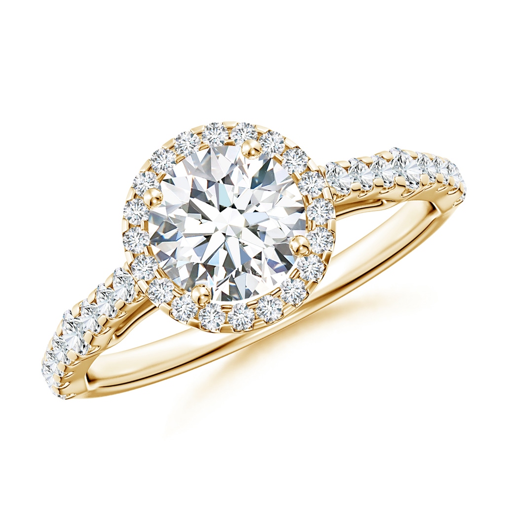 6.5mm FGVS Lab-Grown Round Diamond Station Halo Engagement Ring in Yellow Gold 