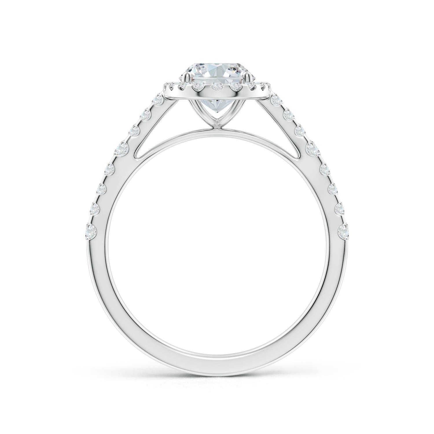 7.7x5.7mm FGVS Lab-Grown Oval Diamond Station Halo Engagement Ring in 18K White Gold