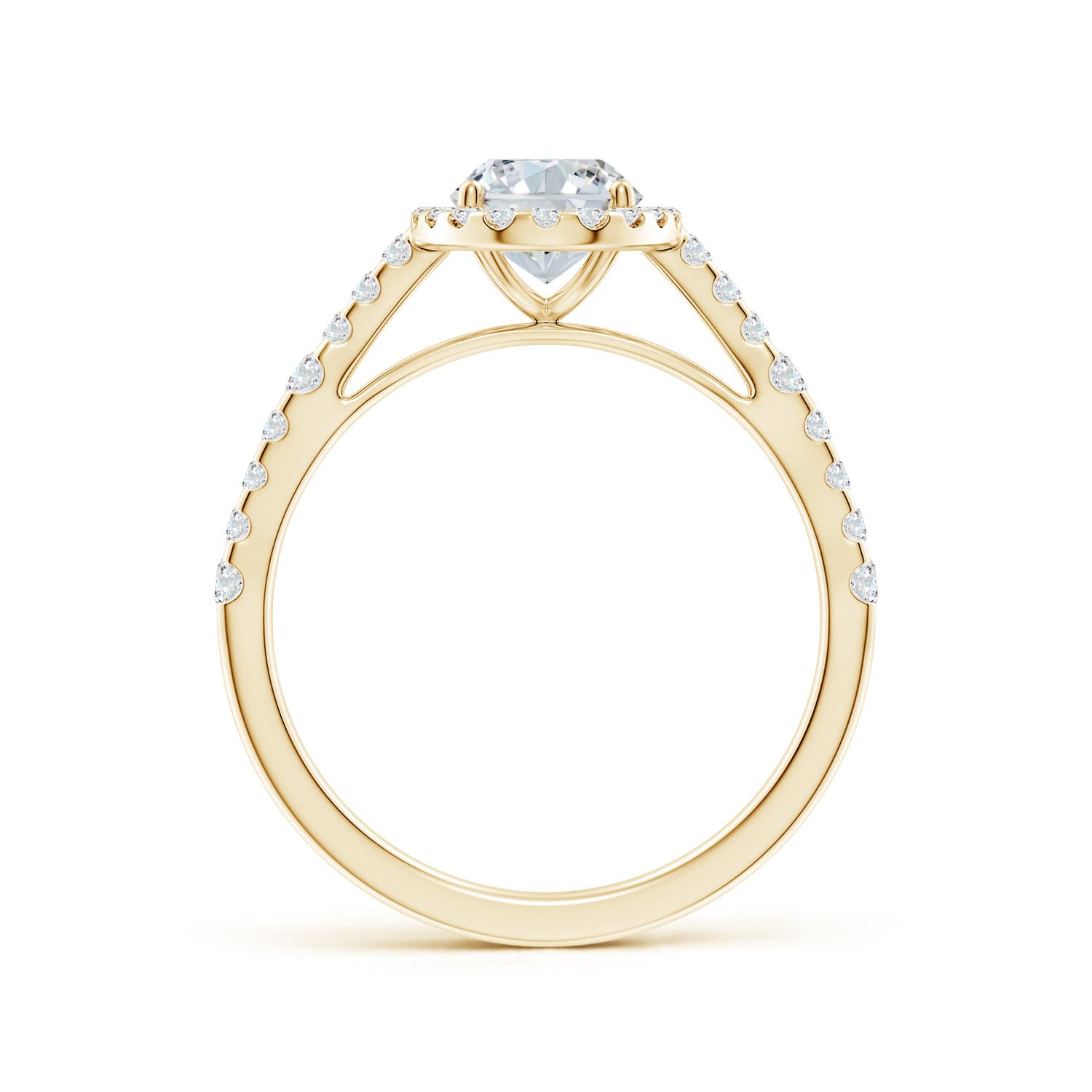 7.7x5.7mm FGVS Lab-Grown Oval Diamond Station Halo Engagement Ring in 18K Yellow Gold