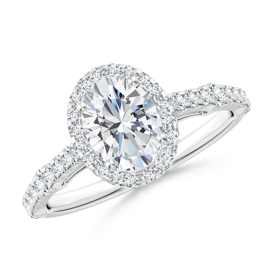 7.7x5.7mm FGVS Lab-Grown Oval Diamond Station Halo Engagement Ring in P950 Platinum 