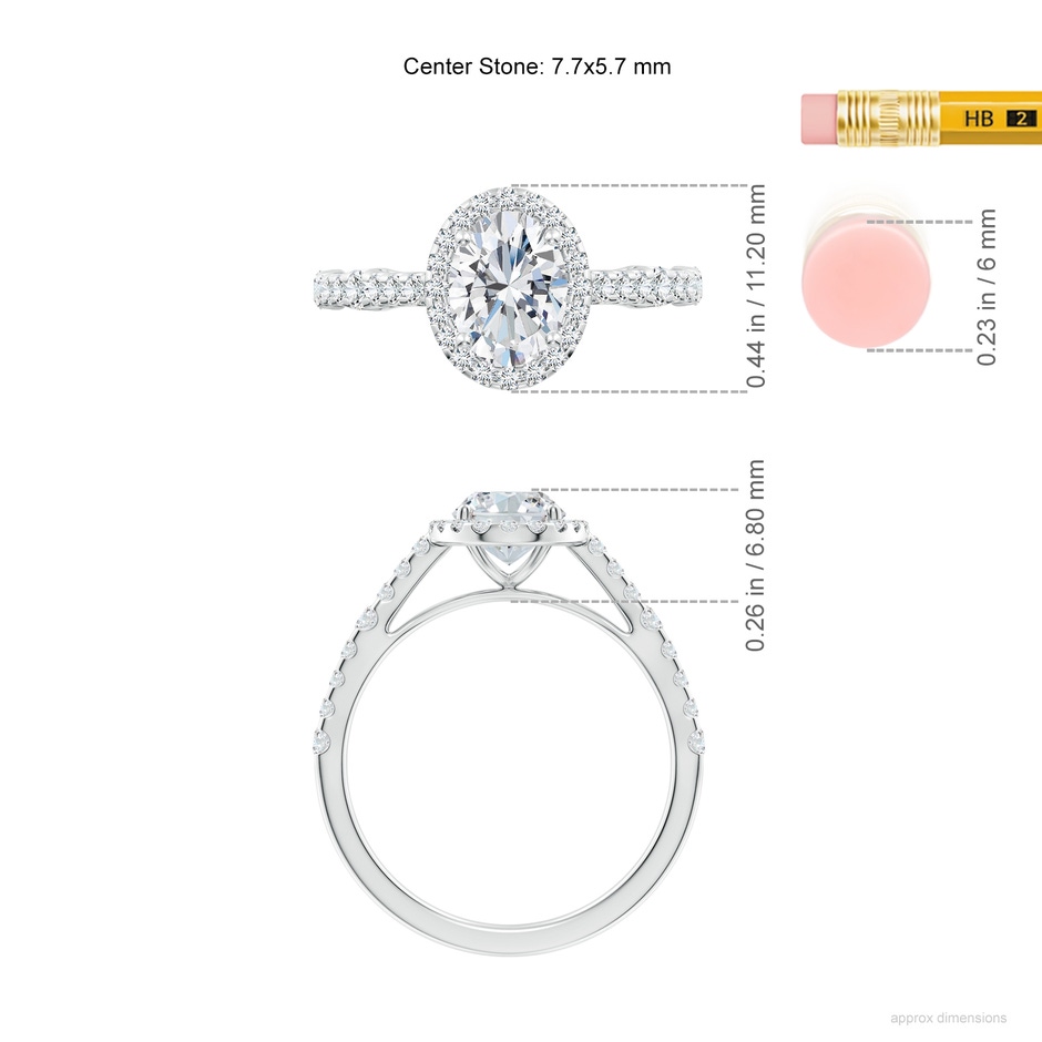 7.7x5.7mm FGVS Lab-Grown Oval Diamond Station Halo Engagement Ring in White Gold ruler